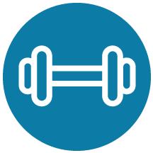 A Dumbbell Icon In A Blue Circle.