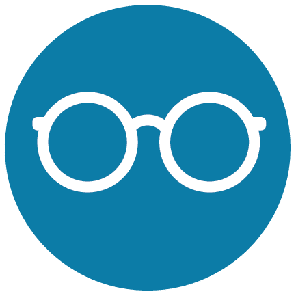 A Blue Circle With A Pair Of Glasses On It.